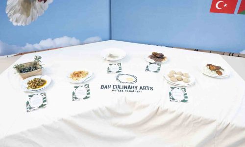 BAHÇEŞEHİR ÜNİVERSİTESİ (BAU) UYGULAMALI BİLİMLER YÜKSEKOKULU GASTRONOMİ VE MUTFAK SANATLARI BÖLÜMÜ, FİLİSTİN HALKIYLA ULUSLARARASI DAYANIŞMA GÜNÜ’NDE, FİLİSTİN KÜLTÜRÜNE AİT YEMEKLERİN KIRIK TABAKLARDA SERGİLENDİĞİ BİR ETKİNLİK DÜZENLEDİ (İHA/İSTANBUL-İHA)